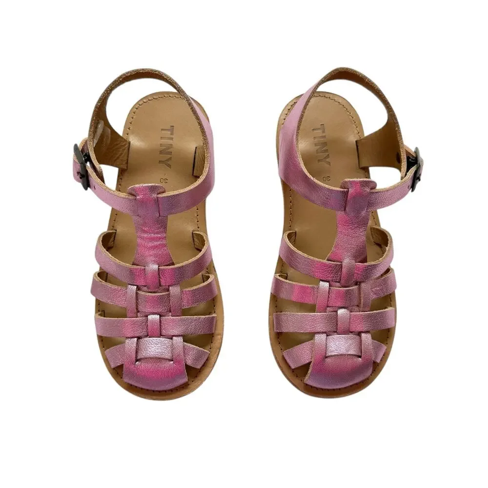 TinyCottons Pink Metallic Braided Sandals Size 30(12c)